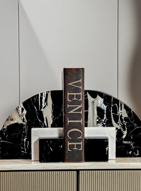 天然大理石书立书靠书挡摆件售楼处样板房书柜软装饰品摆件