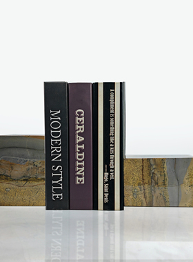 天然国画石书挡摆件简约书立书靠家居软装饰品摆件