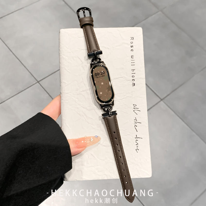 高级复古d字扣皮质适用小米9表带