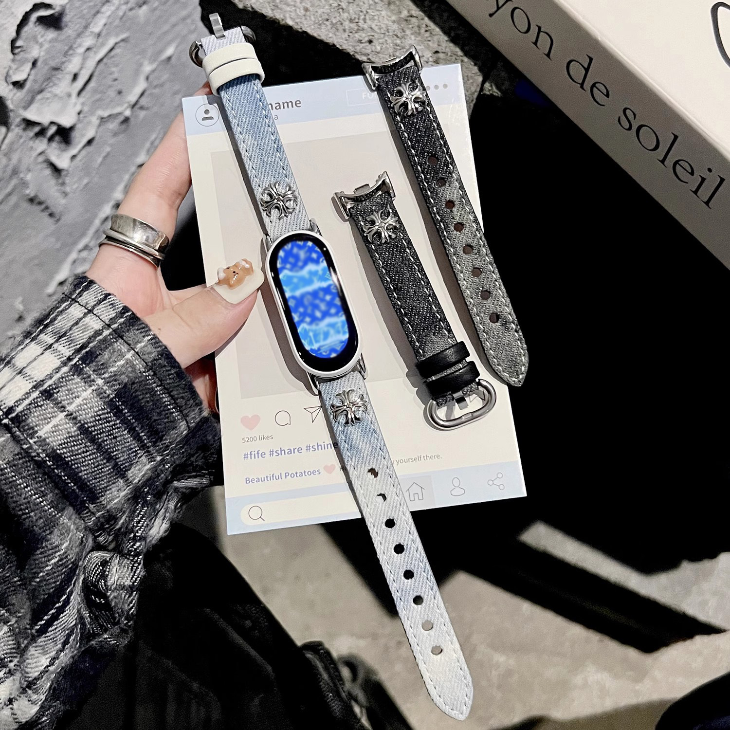 适用小米10表带秋冬复古牛仔腕带