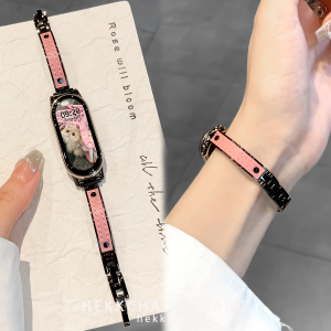 hekk适用小米10手环表带高级弯月手镯表链小米9手环表带千金风女