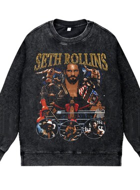 美式复古vintage高街WWE职业摔跤塞斯罗林斯SR缔造者圆领套头卫衣