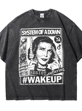 体制崩溃system of a down欧美摇滚重磅大码水洗纯棉五分短袖T恤