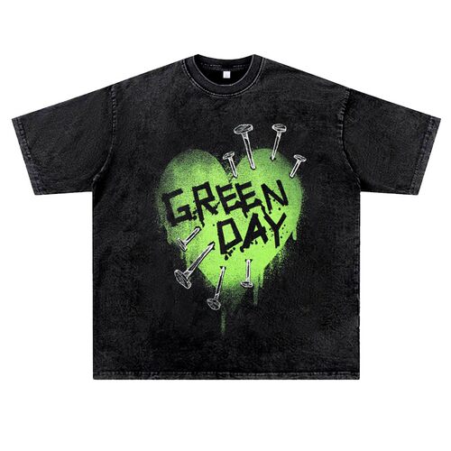 美式复古vintage水洗做旧ins潮流greenday绿日朋克摇滚T恤男女夏