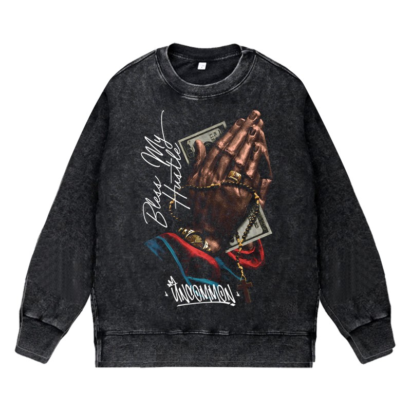 美式说唱嘻哈西海岸潮流厂牌合十礼apper水洗做旧vintage圆领卫衣