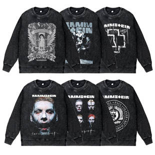 美式复古做旧水洗vintage圆领套头卫衣德国战车Rammstein乐队金属