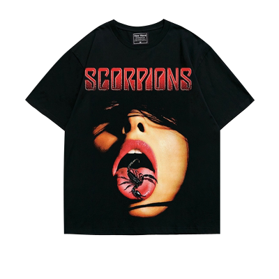 美式摇滚Scorpions蝎子潮流oversize落肩五分袖重磅宽松T恤男女夏