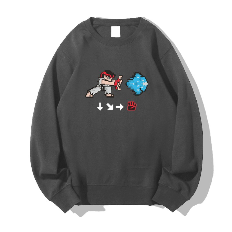 街头潮流街头霸王隆肯游戏波动拳印花秋冬圆领无帽套头卫衣男女