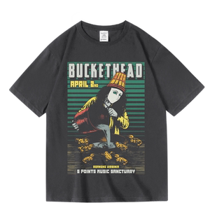 欧美复古潮流牌摇滚吉他手桶哥buckethead纯棉短半袖T恤男女夏季