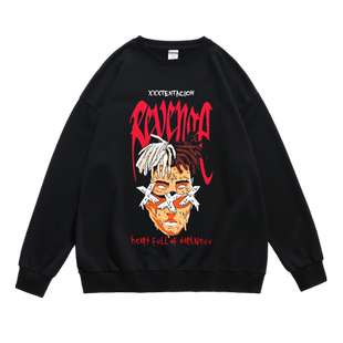 xxxtentacion嘻哈说唱rapper周边印花秋冬长袖圆领无帽卫衣男女