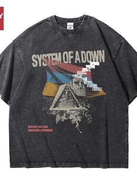 system of a down体制崩溃欧美摇滚重磅大码水洗纯棉五分短袖T恤