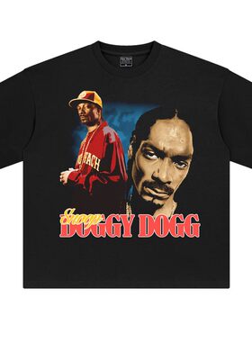 美式复古印花oversize落肩半袖T恤男女说唱嘻哈狗爷snoopdogg
