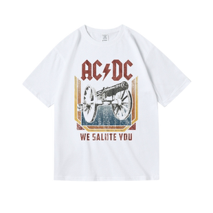 acdc印花摇滚乐队T恤纯棉宽松短半袖美国复古衣服男女中性夏衣服