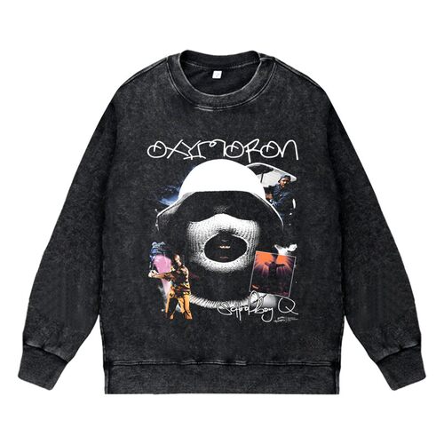 美式说唱嘻哈潮流apper水洗做旧印花vintage套头圆领卫衣OXYMORON