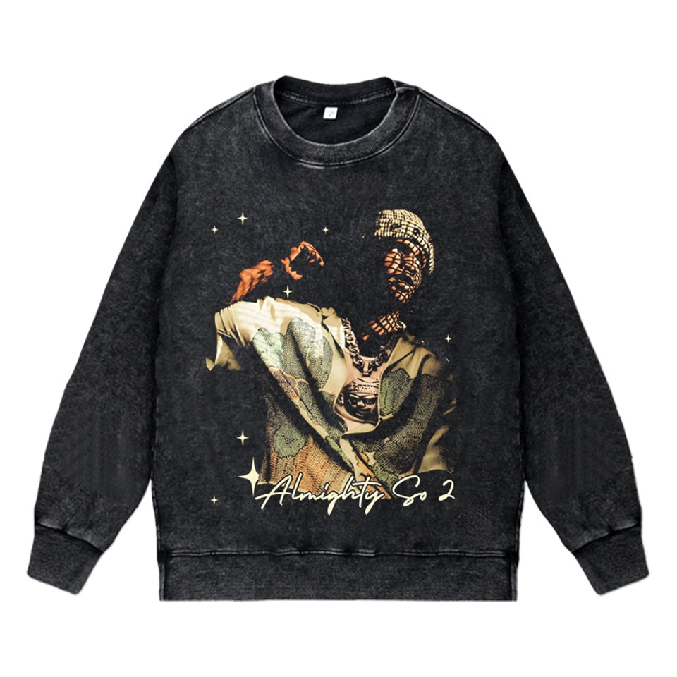 美式说唱水洗做旧vintage秋冬套头圆领卫衣Chief Keef rapper周边