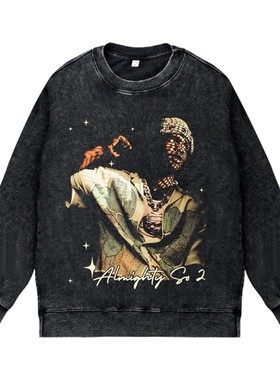 美式说唱水洗做旧vintage秋冬套头圆领卫衣Chief Keef rapper周边