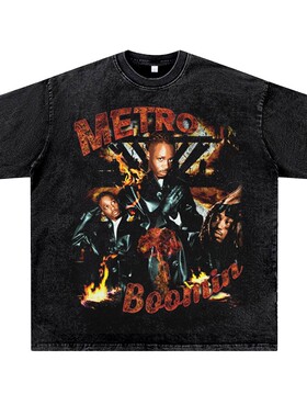 美式复古vintage潮流百大DJ电音高街METROBOOMIN DJ水洗做旧T恤男