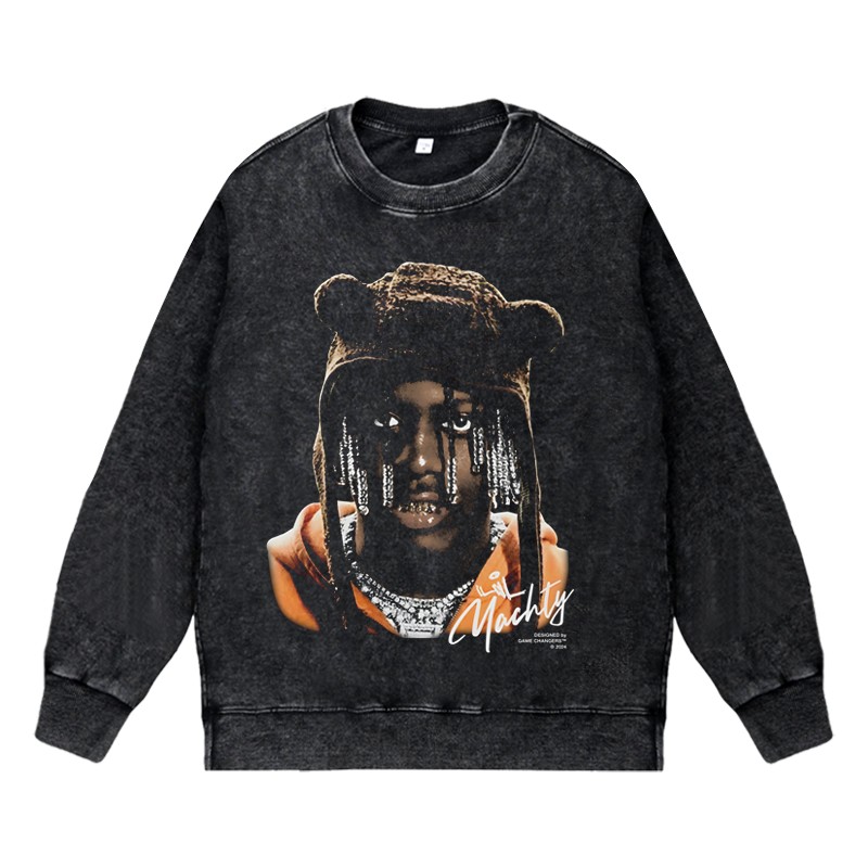 美式说唱嘻哈apper水洗做旧潮流vintage套头圆领卫衣lilyachty船