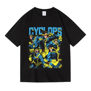 美式动漫电影漫威镭射眼X战警变种人周边印花短袖T恤夏季男女夏季