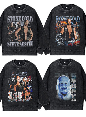 美式复古vintage高街WWE职业摔跤史蒂夫奥斯汀响尾蛇圆领套头卫衣