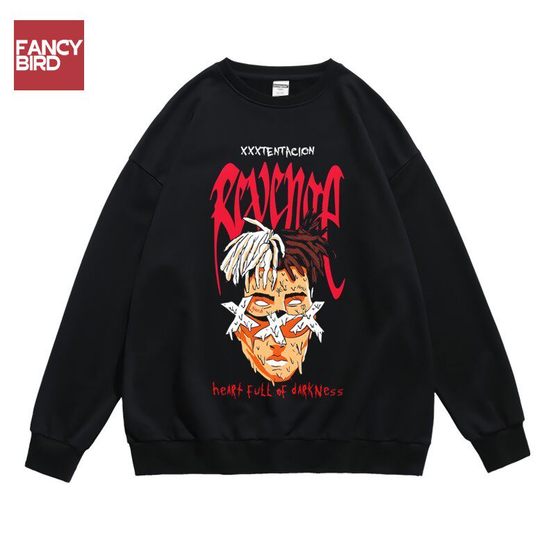xxxtentacion嘻哈说唱rapper周边印花秋冬长袖圆领无帽卫衣男女