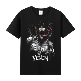 漫威反派英雄毒液venom蜘蛛侠电影周边印花T恤男纯棉圆领短袖衣服