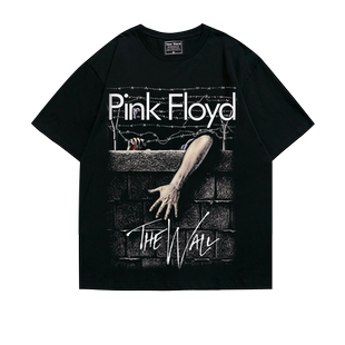 PinkFloyd平克佛洛依德摇滚oversize落肩五分袖重磅宽松T恤男女夏