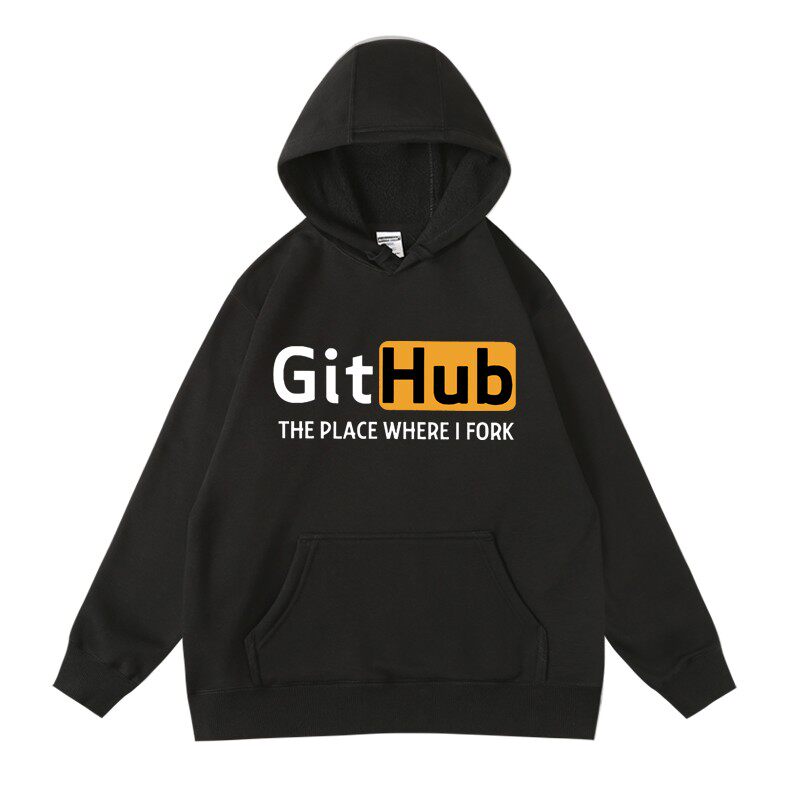 章鱼猫github程序员理工男印花衣服潮牌秋冬连帽套头卫衣加绒帽衫