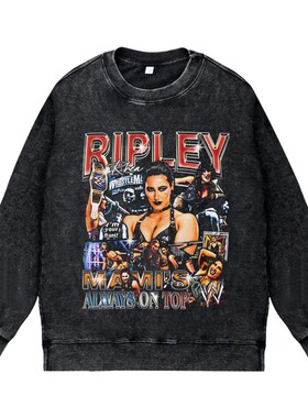 美式复古vintage高街WWE女子职业摔跤兰蕾娅里普利圆领套头卫衣男