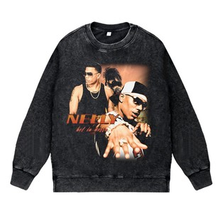 美式西海岸说唱嘻哈apper水洗做旧高街印花vintage套头卫衣Nelly