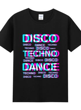 纯棉圆领短袖T恤男 电音techno夜店DJ打底disco休闲大码宽松上衣