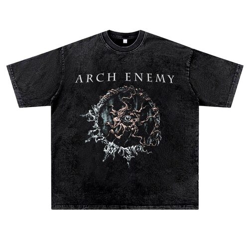 美式复古vintage水洗做旧ins小众arch enemy大敌金属摇滚T恤男女