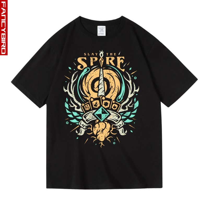 欧美肉鸽游戏杀戮尖塔周边图案印花纯棉短袖半袖T恤男女夏季bf