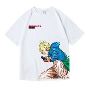 新番美式印花动漫二次元坂本日常朝仓信周边纯棉短半袖T恤男女夏