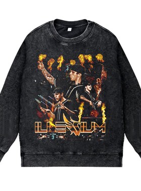 美式电音百大DJ歌手水洗做旧复古秋冬圆领套头卫衣ILLENIUM男女