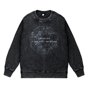 美式英伦复古做旧水洗vintage圆领套头卫衣摇滚乐coldplay酷玩