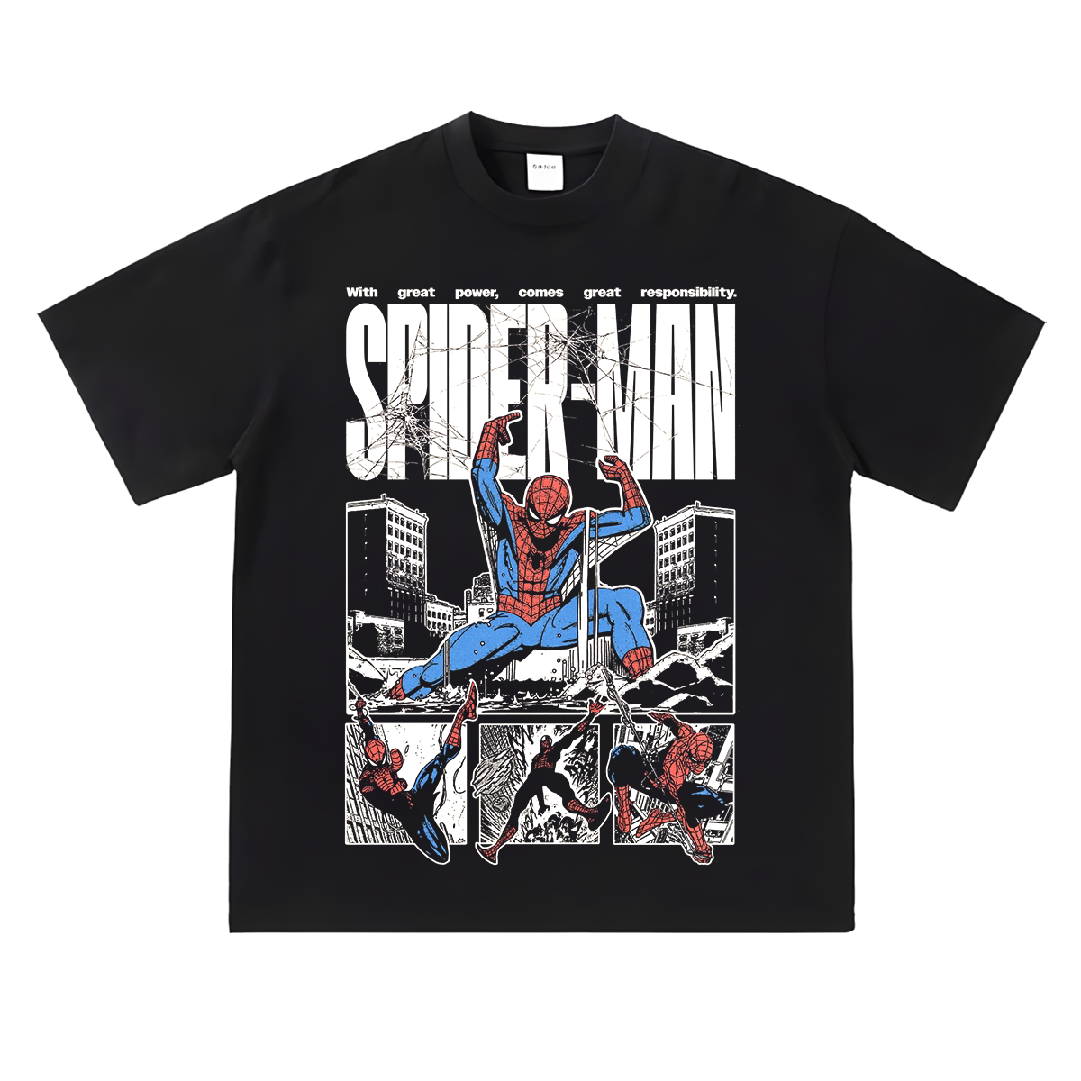 蜘蛛侠SpiderMan印花短袖蓝红配色美式漫威复仇者潮牌夏T恤 - 实物图