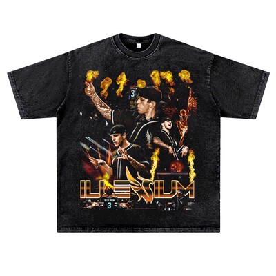 美式复古vintage潮流百大DJ电音高街ILLENIUM 凤凰之子水洗做旧T