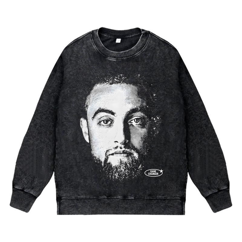 美式说唱嘻哈apper水洗做旧vintage套头圆领衣MACMILLER麦克米勒