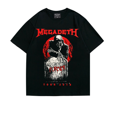 重金属megadeth美式潮流街头阿美咔叽重磅落肩五分袖宽松T恤男女
