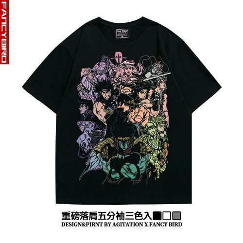 jojo的奇妙冒险周边oversize重磅纯棉落肩宽松短半袖T恤男女夏季