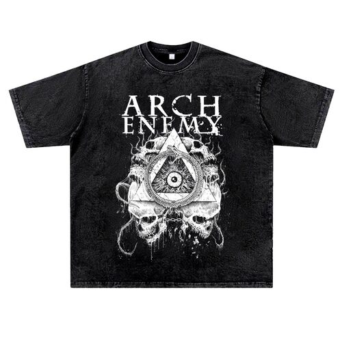 美式复古vintage水洗做旧ins小众大敌arch enemy摇滚金属T恤男女
