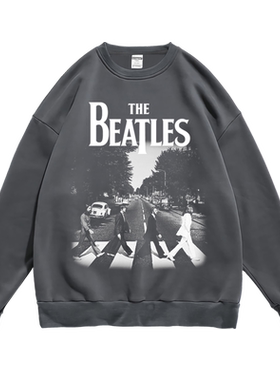潮流春秋冬长袖圆领卫衣欧美高街文艺印花beatles披头士乐队男女