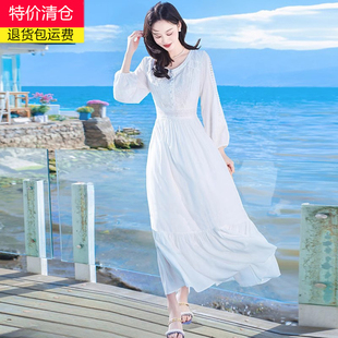 2024春季新款白色连衣裙法式高级感气质长裙子旅游度假沙滩裙仙女