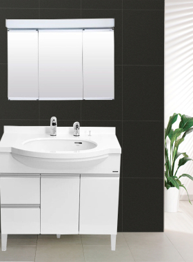 TOTO浴室柜LDKW903W/K落地浴室柜90CM长龙头组合洗漱台梳洗柜镜柜