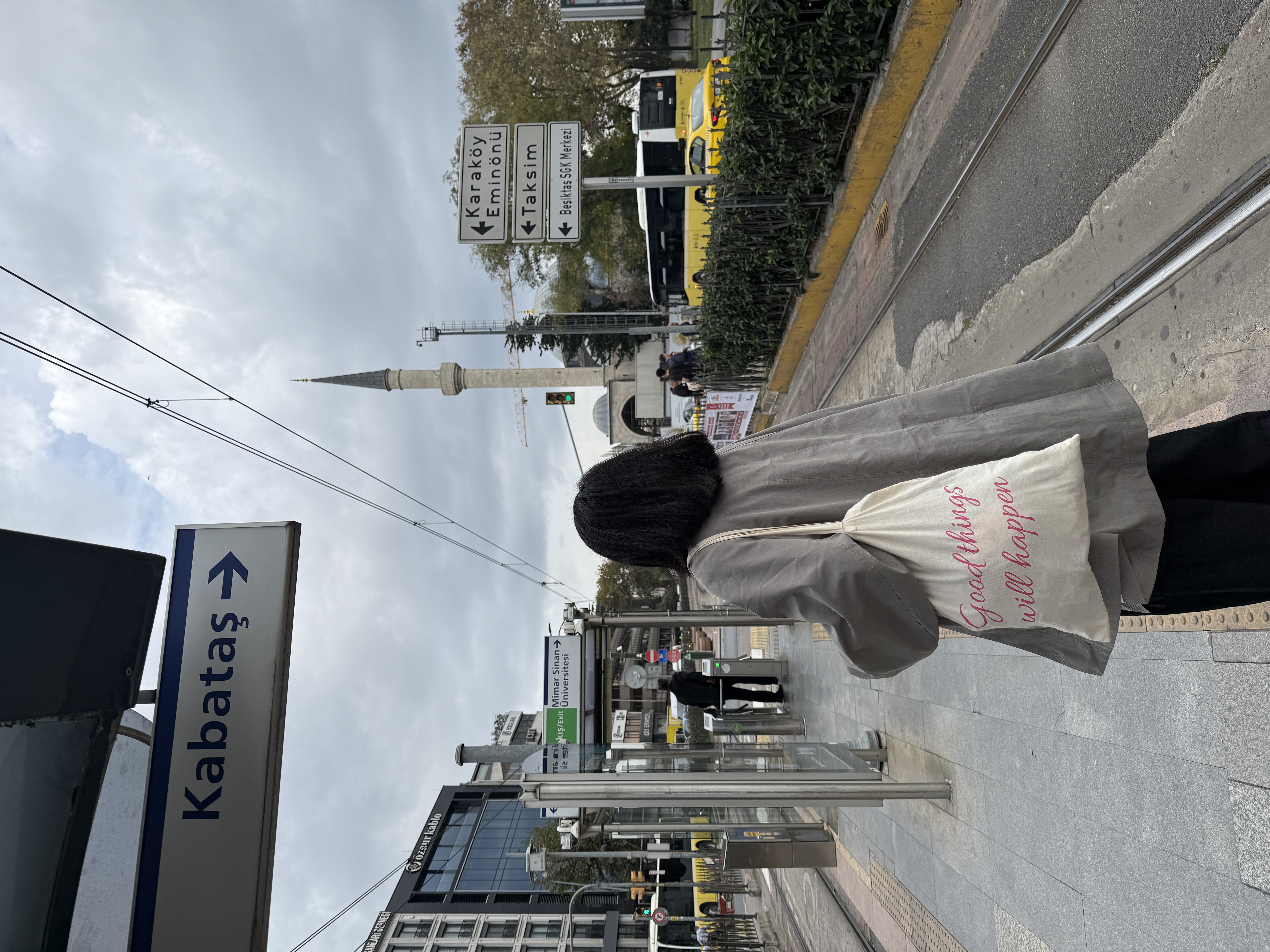 ewbf*好事会发生*自制米色帆布包温柔大容量托特包粉色字母单肩包