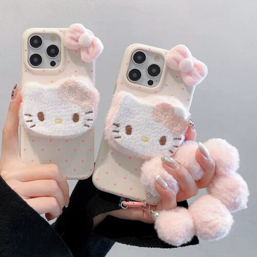 温柔粉波点立体毛绒KT猫iPhone17