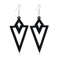 Black hollowed-out wooden earrings, a fashionable African geometric wood creative and versatile earpiece thumbnail 3