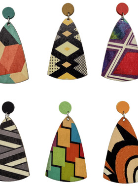 波西米亚长耳环欧美夸张烤漆彩色条纹木质耳饰earrings