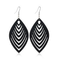 Black hollowed-out wooden earrings, a fashionable African geometric wood creative and versatile earpiece thumbnail 2